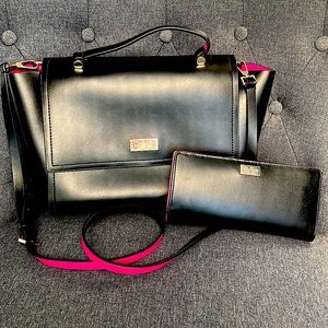 Beautiful like new Kate spade purse and wallet set. Black & pink leather.